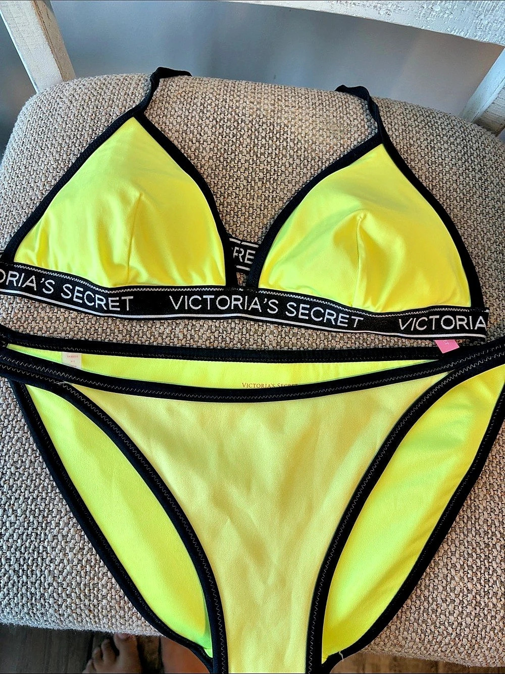 Victoria's Secret Logo Strappy Triangle Bikini Yellow & Black